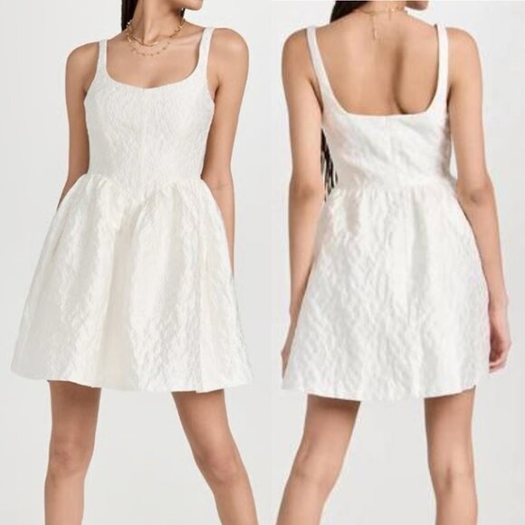 Revolve NWOT Amanda Uprichard White Satin Jacquard Mabel Fit + Flare Dress - Picture 1 of 11